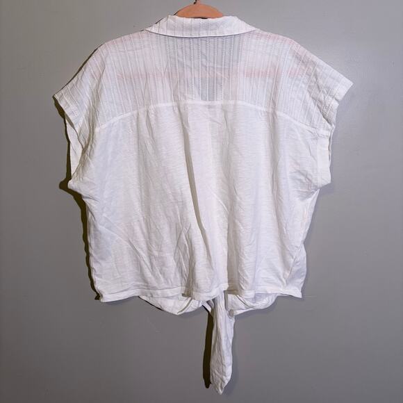 Loft, cotton oversize white button up with tie top, women's XL - Picture 2 of 5